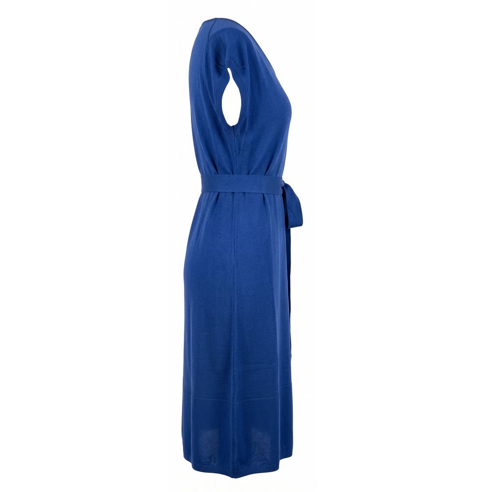 Malo Blue Silk Women Dress - Elegant V-Neck Design
