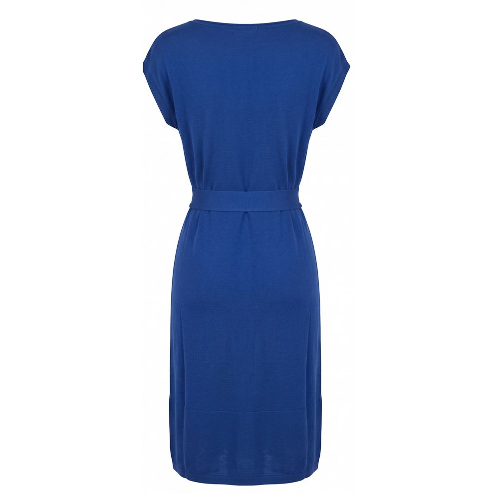 Malo Blue Silk Women Dress - Elegant V-Neck Design