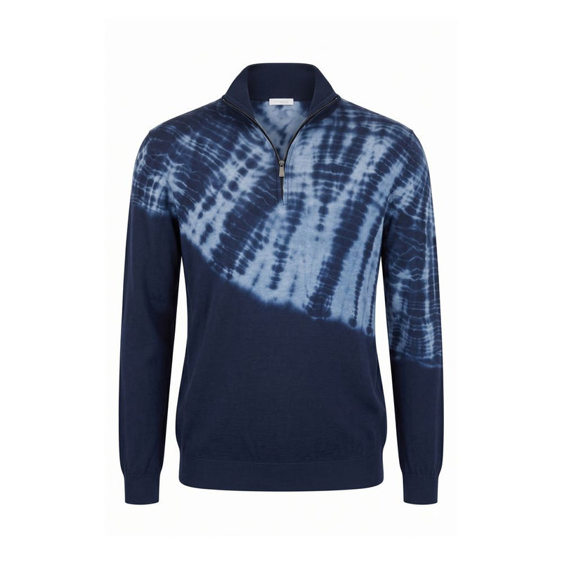 Malo Blue Cotton Half-Zip Knit Sweater for Men