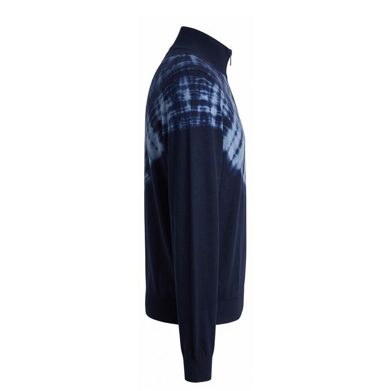 Malo Blue Cotton Half-Zip Knit Sweater for Men