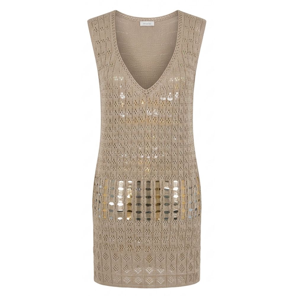 Malo Beige Cotton Women Dress - Open-Knit Mini Dress