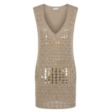 Malo Beige Cotton Women Dress - Open-Knit Mini Dress