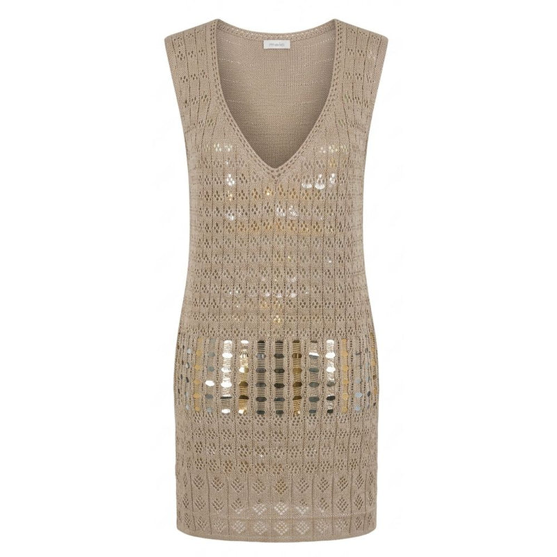 Malo Beige Cotton Women Dress - Open-Knit Mini Dress