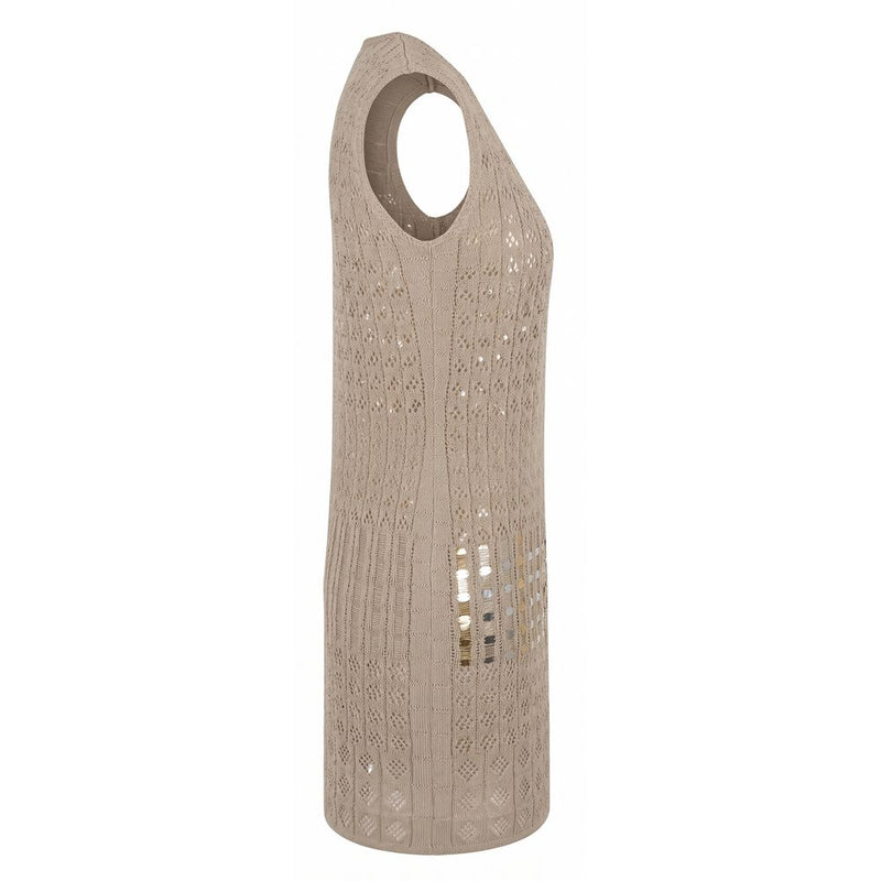 Malo Beige Cotton Women Dress - Open-Knit Mini Dress