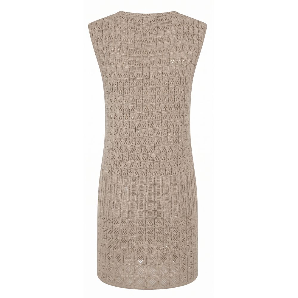 Malo Beige Cotton Women Dress - Open-Knit Mini Dress