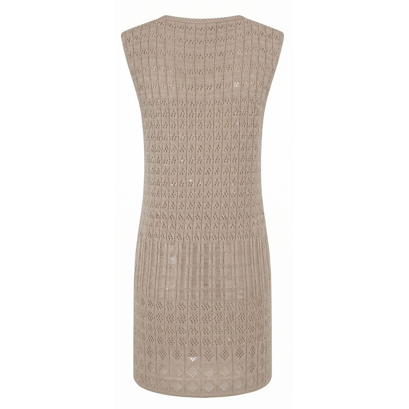 Malo Beige Cotton Women Dress - Open-Knit Mini Dress