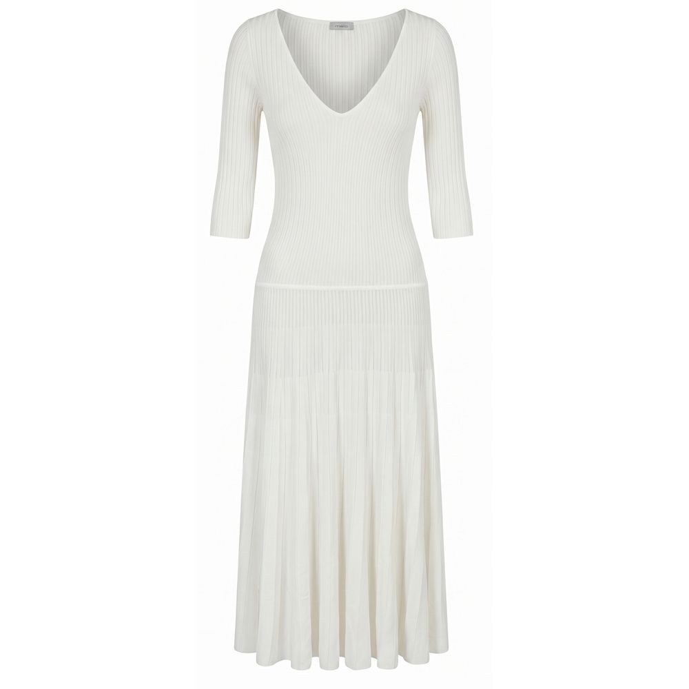Malo White Cotton Women’s Ribbed Knit Midi Dress
