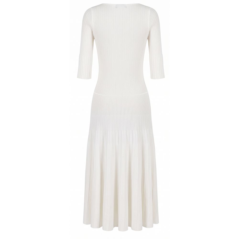 Malo White Cotton Women’s Ribbed Knit Midi Dress