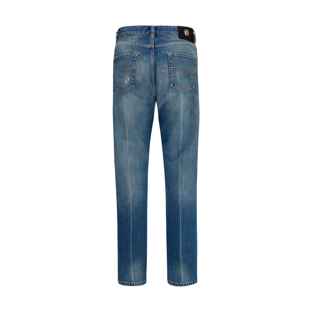 Versace Blue Cotton Straight-Leg Jeans for Men
