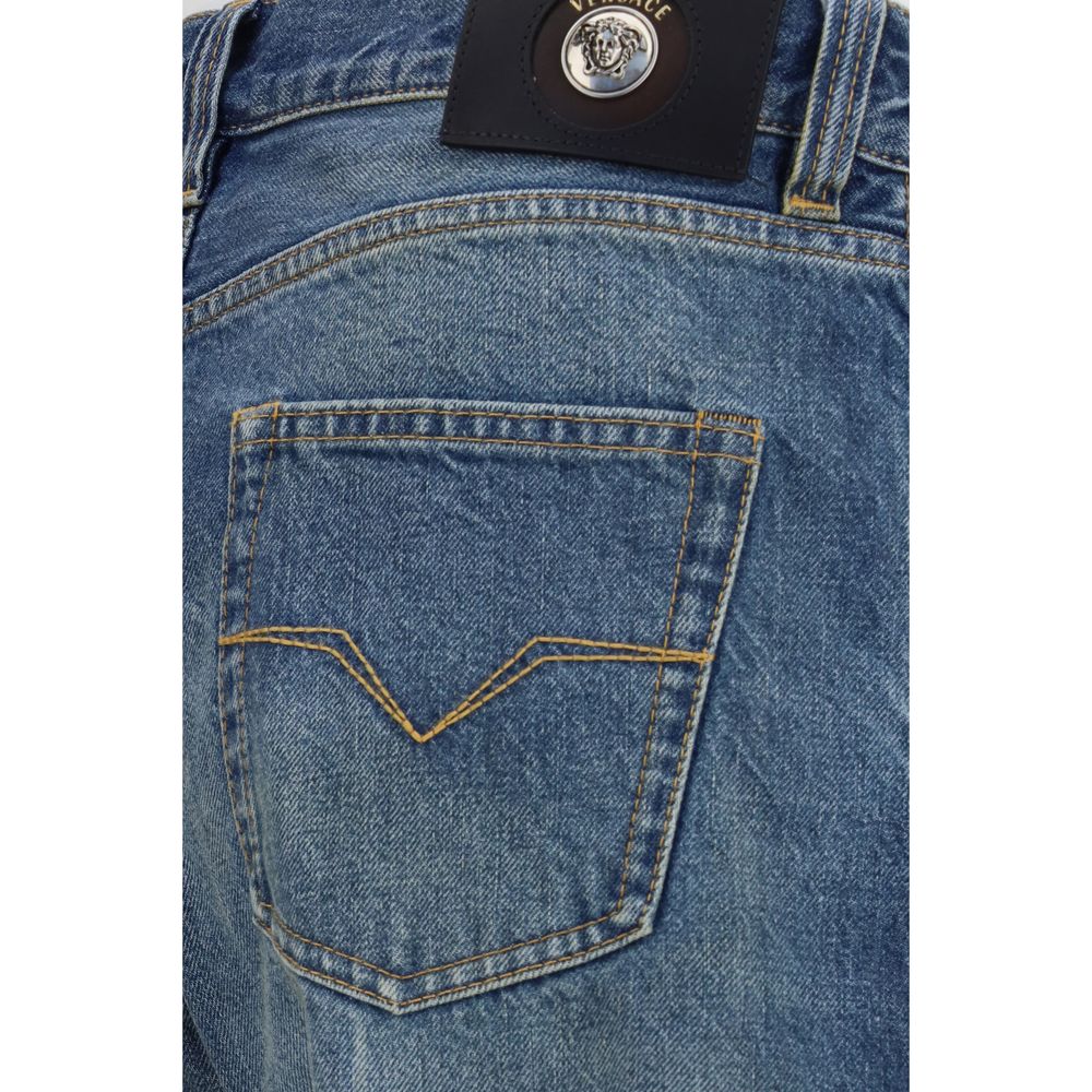 Versace Blue Cotton Straight-Leg Jeans for Men