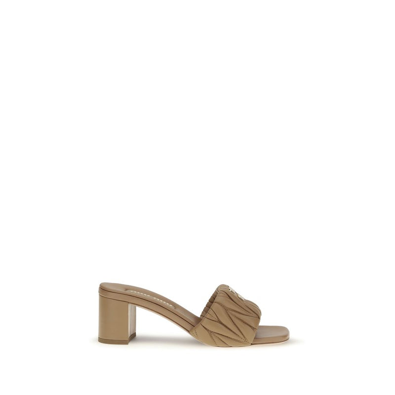 Sandales compensées Miu Miu en agneau Ovis Aries beige