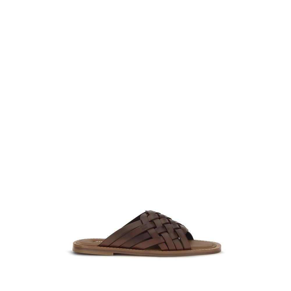 Sandales plates Miu Miu en cuir de veau marron Bos Taurus