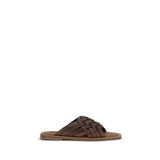 Sandales plates Miu Miu en cuir de veau marron Bos Taurus