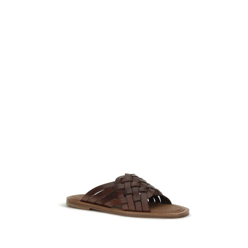 Sandales plates Miu Miu en cuir de veau marron Bos Taurus