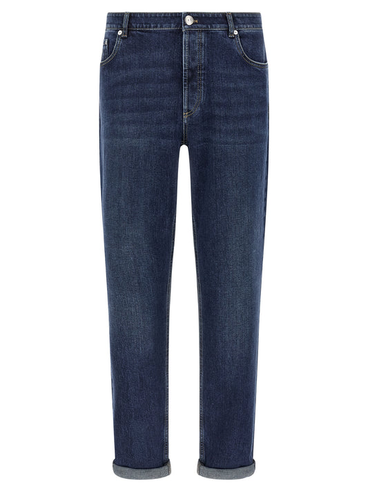 Brunello Cucinelli Blue Cotton Straight-Leg Jeans for Men