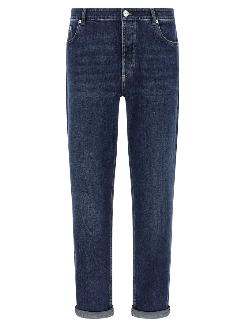 Brunello Cucinelli Blue Cotton Straight-Leg Jeans for Men