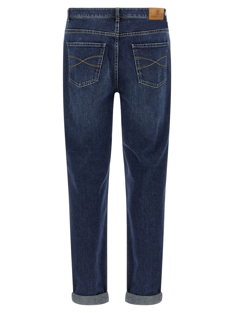 Brunello Cucinelli Blue Cotton Straight-Leg Jeans for Men