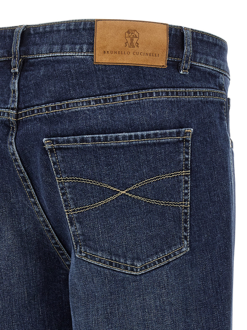 Brunello Cucinelli Blue Cotton Straight-Leg Jeans for Men