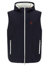 Veste sans manches en polyamide bleu Brunello Cucinelli