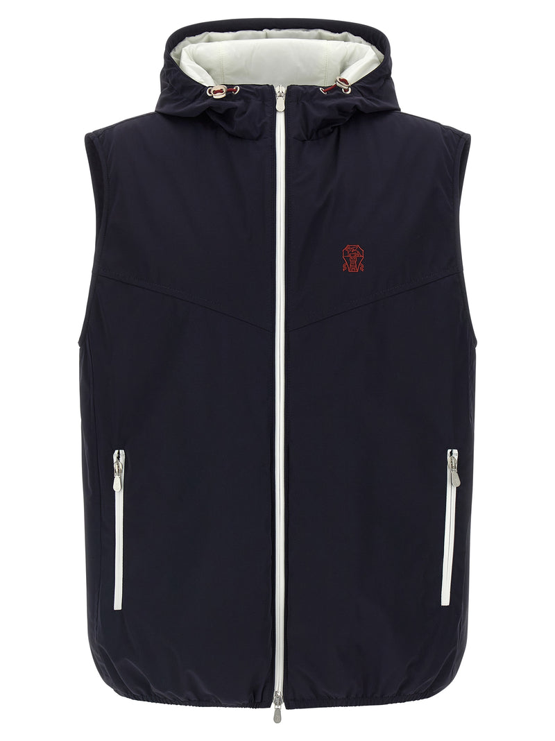 Veste sans manches en polyamide bleu Brunello Cucinelli