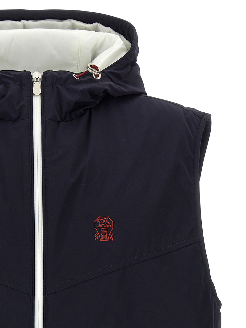 Veste sans manches en polyamide bleu Brunello Cucinelli