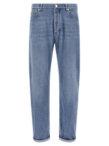 Jean droit en coton bleu Brunello Cucinelli