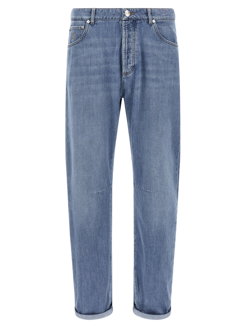 Jean droit en coton bleu Brunello Cucinelli