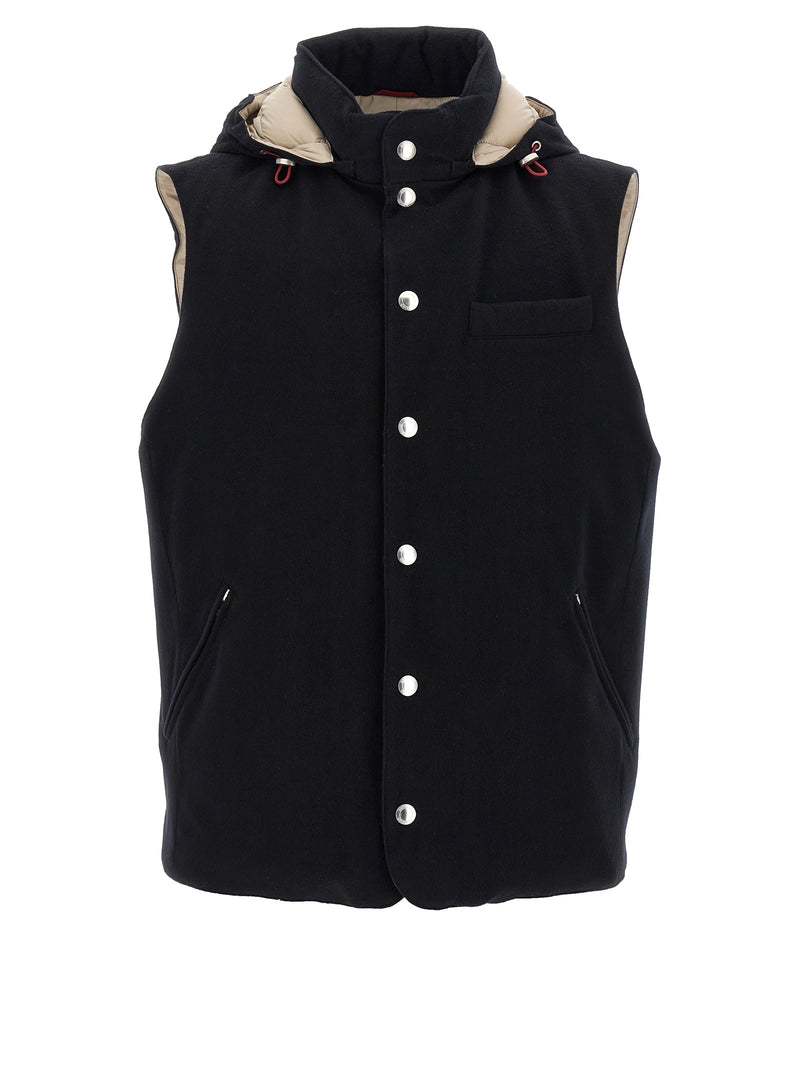 Veste sans manches en laine noire Brunello Cucinelli