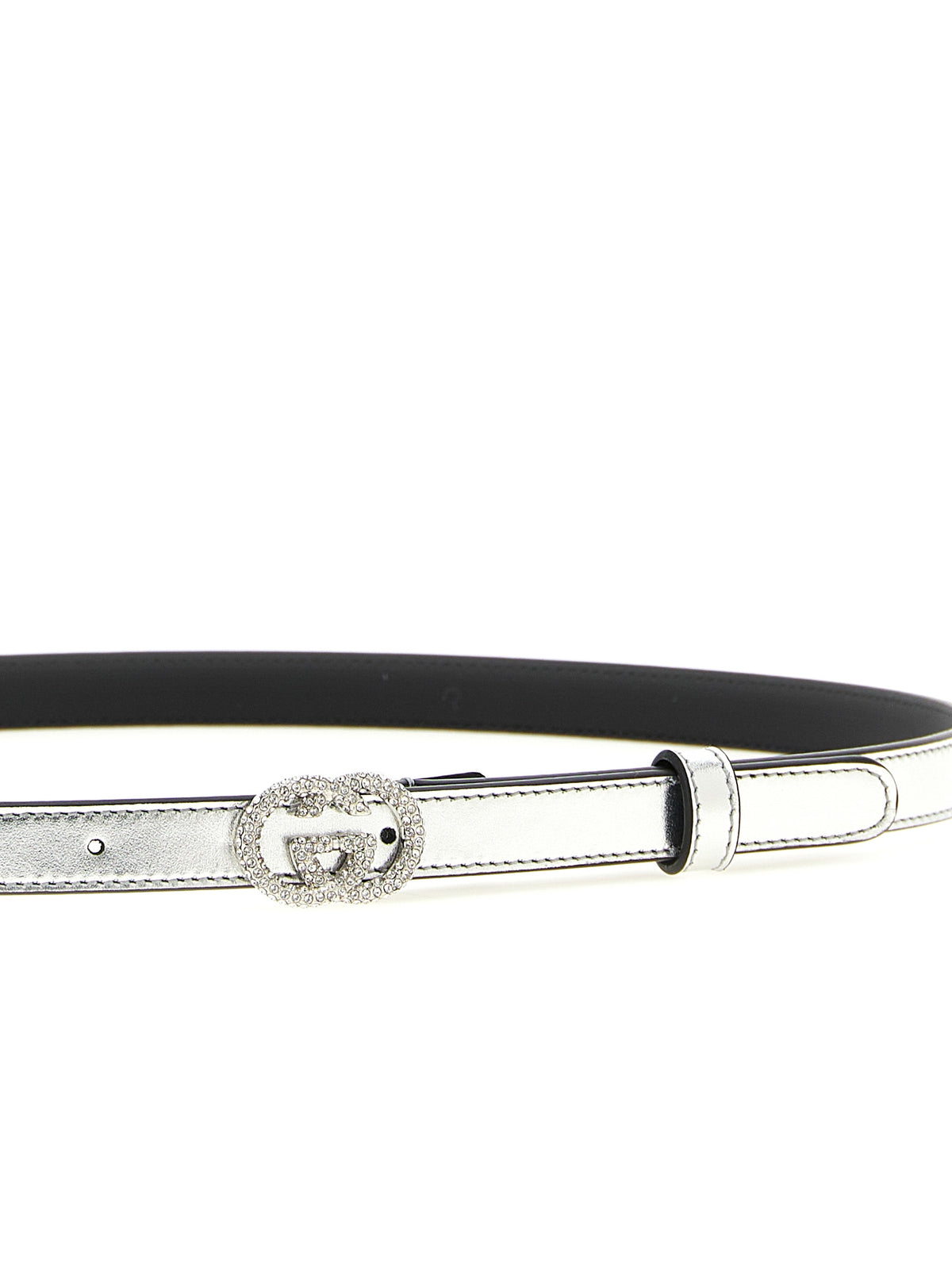 Ceinture fine Gucci en cuir de veau argenté