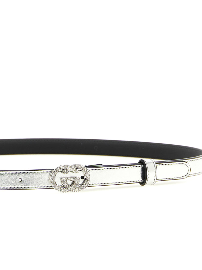 Ceinture fine Gucci en cuir de veau argenté
