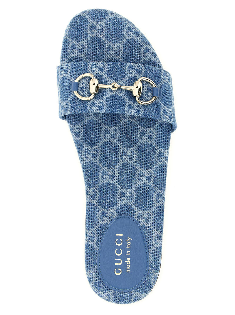 Mules en coton bleu Gucci