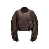 Blouson bomber Rick Owens en cuir de veau marron Bos Taurus