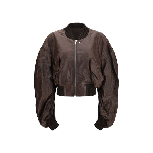 Blouson bomber Rick Owens en cuir de veau marron Bos Taurus