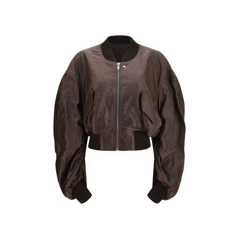 Blouson bomber Rick Owens en cuir de veau marron Bos Taurus