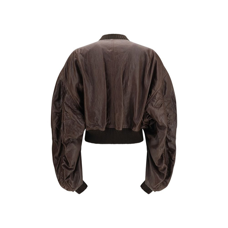 Blouson bomber Rick Owens en cuir de veau marron Bos Taurus