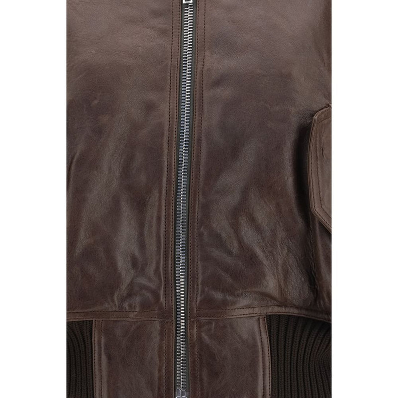 Blouson bomber Rick Owens en cuir de veau marron Bos Taurus