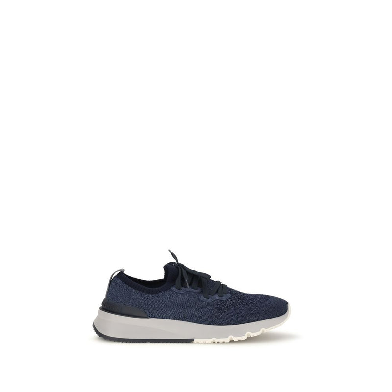 Baskets de sport en coton bleu Brunello Cucinelli