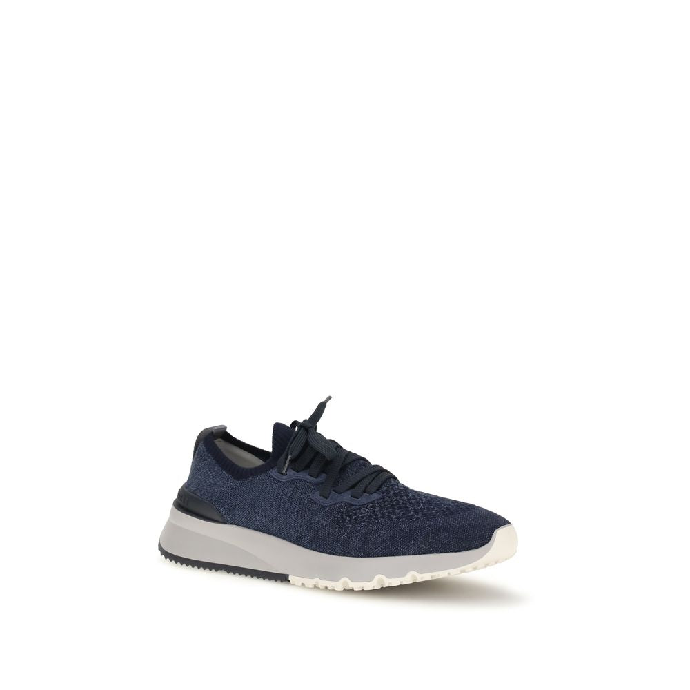 Baskets de sport en coton bleu Brunello Cucinelli