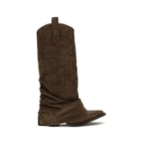 R13 Brown Calf Leather Bos Taurus Boots - Stylish Western Aesthetic