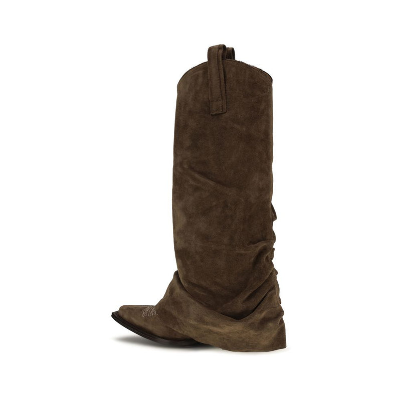 R13 Brown Calf Leather Bos Taurus Boots - Stylish Western Aesthetic