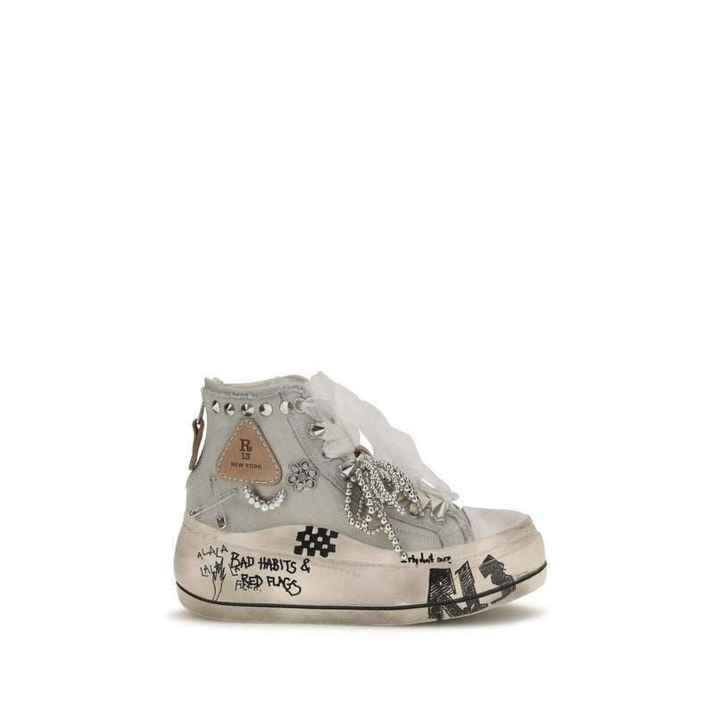 R13 White Cotton High Top Sneakers for Women