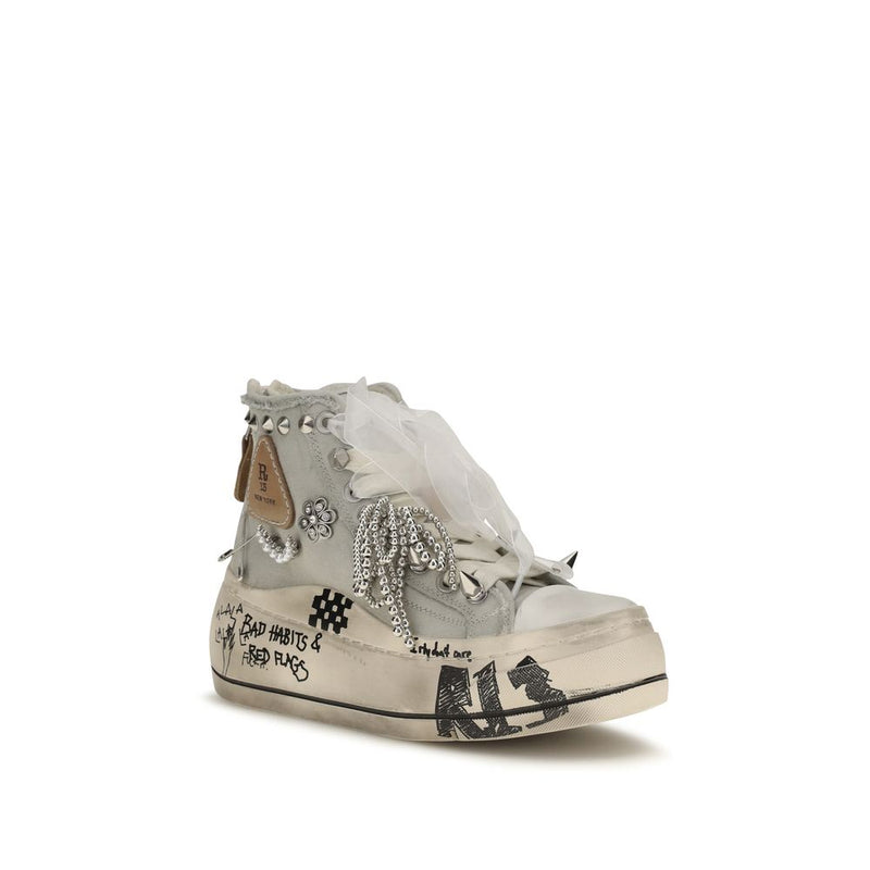 R13 White Cotton High Top Sneakers for Women
