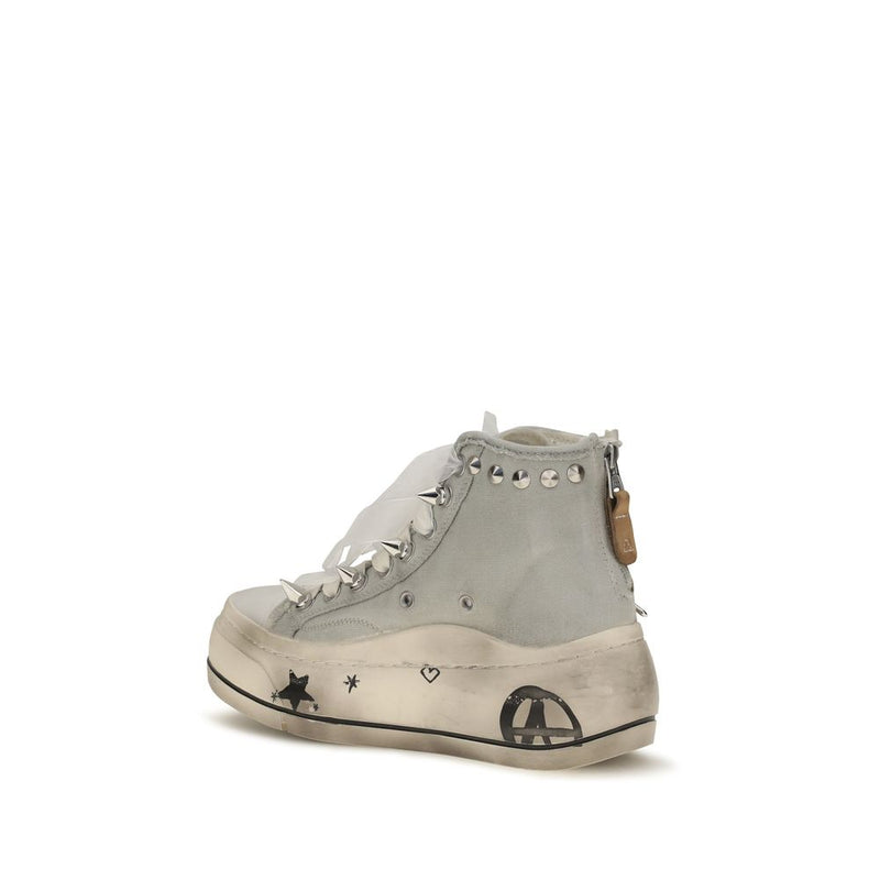 R13 White Cotton High Top Sneakers for Women