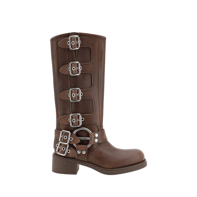 Bottes à lacets Miu Miu en cuir de veau marron Bos Taurus