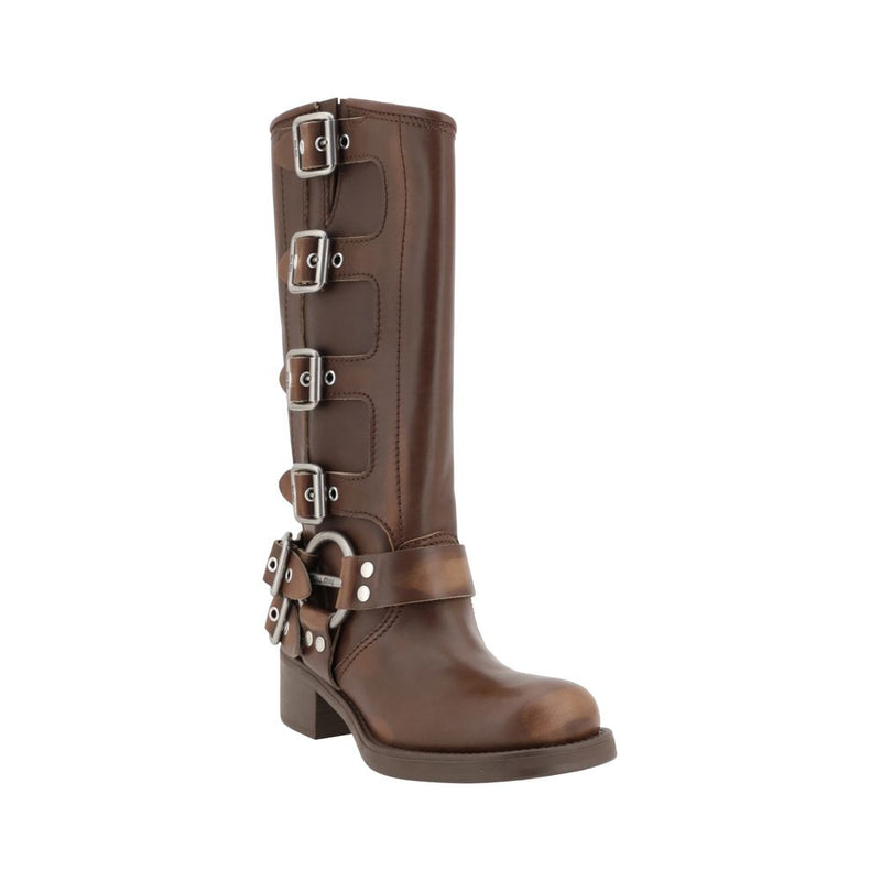 Bottes à lacets Miu Miu en cuir de veau marron Bos Taurus