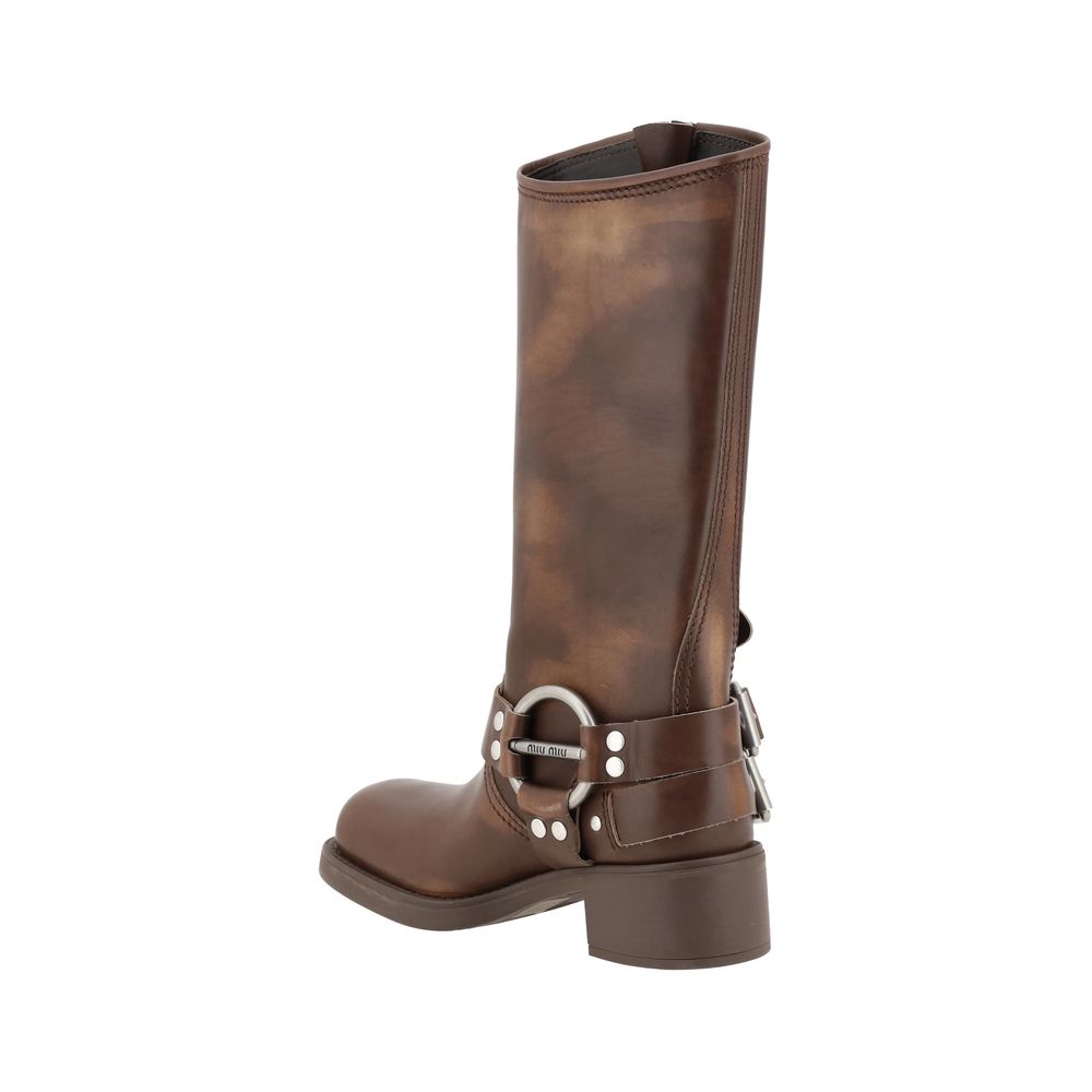 Bottes à lacets Miu Miu en cuir de veau marron Bos Taurus
