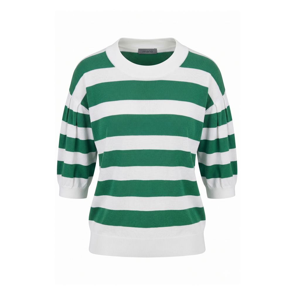 Malo Green Cotton Women Sweater - Chic Horizontal Stripe Knit Top