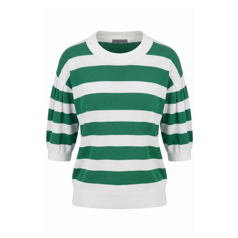 Malo Green Cotton Women Sweater - Chic Horizontal Stripe Knit Top