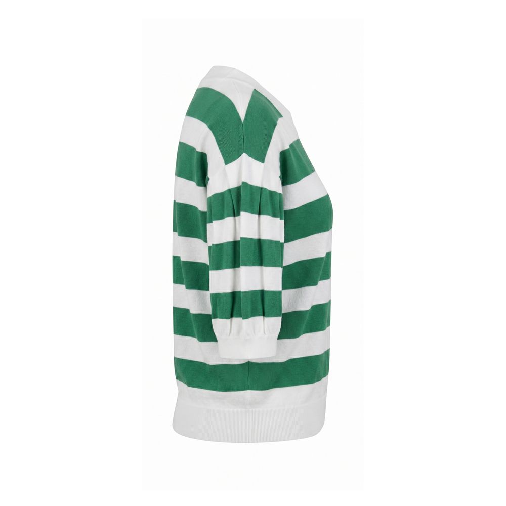Malo Green Cotton Women Sweater - Chic Horizontal Stripe Knit Top