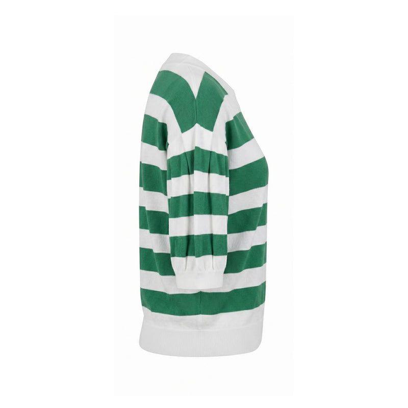 Malo Green Cotton Women Sweater - Chic Horizontal Stripe Knit Top